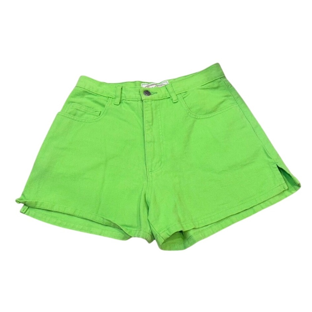 Not Guilty Vintage Lime Green High Waisted Denim Short Neon 100% Cotton Size 7/8